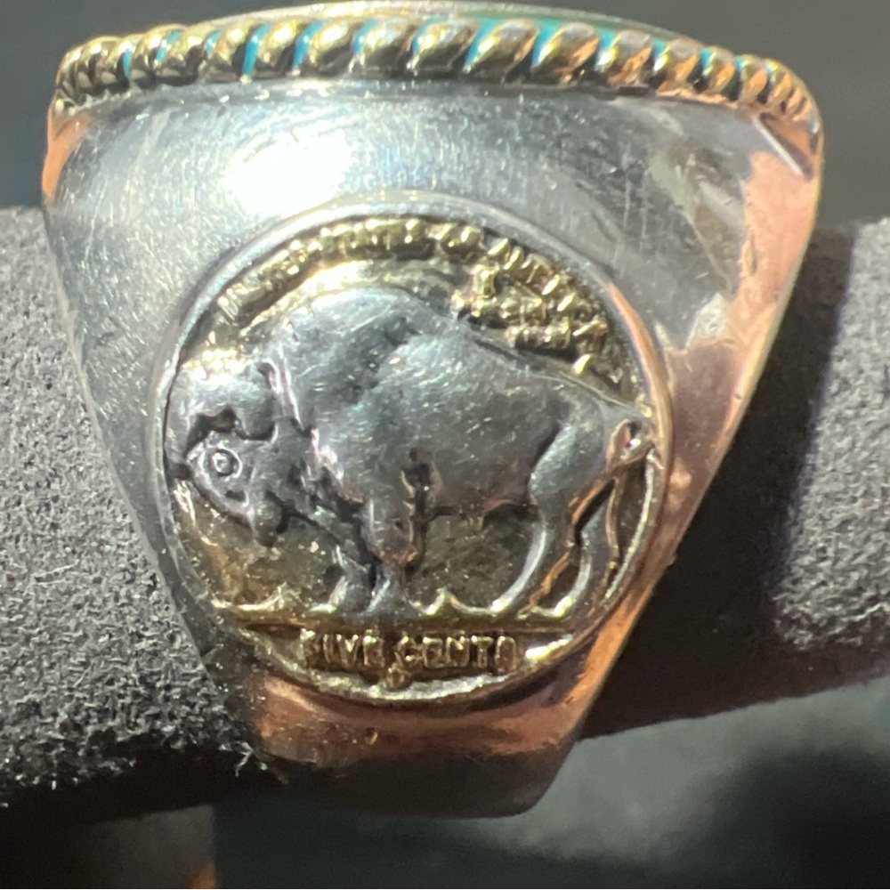 BGE Indian Head Nickel Ring 1935 Buffalo Coin Silver Tone Band Sz 9.5
